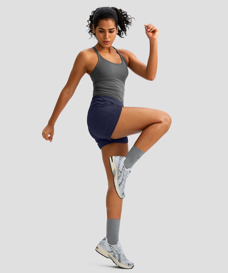 Soothfeel Women's Running Shorts High Waisted Quick-Dry 3 Inch Gym Workout Athletic Shorts for Women with Zipper Pocket(Navy Blue, M) - Image 5